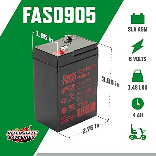 Междудържавни на батерията на Power Patrol 6V 4Ah Противопожарна батерия (FAS0905) Запечатани Оловно-кисели Акумулаторна