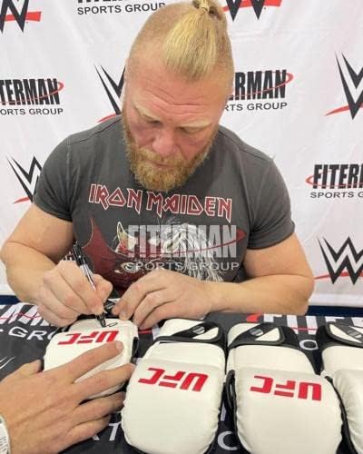 Изключителна Бяла Ръкавица WWE Парченцата Леснара с Автограф на UFC JSA - Ръкавици UFC С Автограф