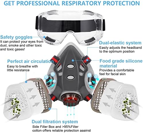 Респираторная маска с филтри - Множество маска на половината от лицето с предпазни Очила Професионална Защита на дишането