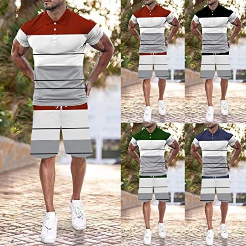 Мъжки Летни Всекидневни Комплекти с Къси панталони, Базова Празнична Тениска Размер Плюс и Къси Комплекти С Ревера на цвят