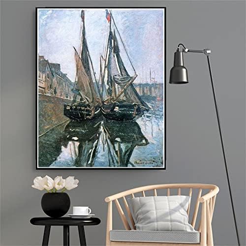 Рибарски лодки в Онфлере Картина на Клод Моне 5D Диамантена Живопис, Определени за Възрастни, Деца, Направи си сам, Художествен