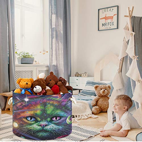 visesunny Сгъваема Кошница с Голям Капацитет на Цветна Дъга Котка Космическа Галактика Планета Кошница За Съхранение на детски играчки с