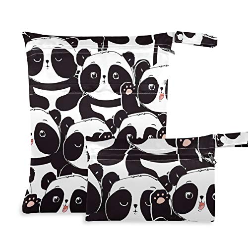 KEEPREAL Panda Animal-E 2 бр. непромокаеми мокри чанти за памперси, мокри торби с голям капацитет, пера, Многократно за мокри бански