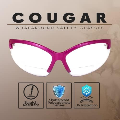 Защитни Очила Global Vision Cougar В Ярко-Розова Рамка с Бифокальной Прозрачна Леща с 2.0-кратно увеличение