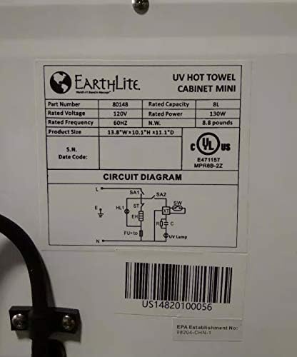 Шкаф за полотенцесушителя EARTHLITE с ултравиолетова дезинфекцией, е в списъка на UL, Вътрешната част е Защитена от ръжда, Алуминиева задвижваната