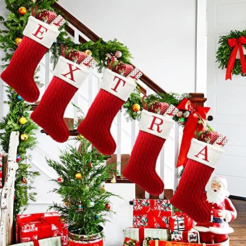 Коледни Чорапи ZOEA 20 инча с Инициали, Възли Коледни Чорапи с Големи Бродирани Буква, за Украса на семейни празници и Коледа подарък