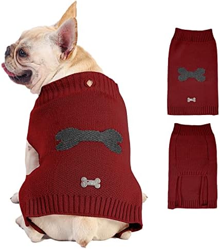Puli & Co. Вязаный уютен пуловер за кучета със светлоотразителен модел интарсии под формата на костите - Класически Уютен и
