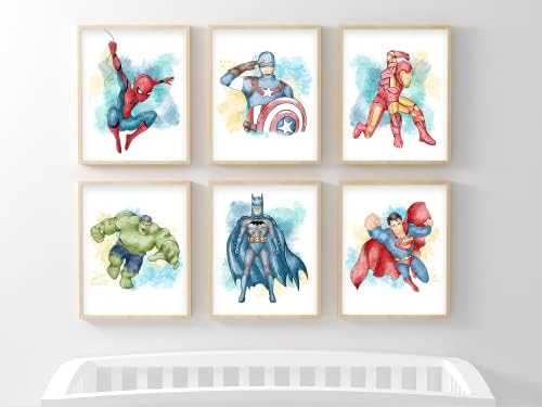 Стенен декор с супергероями Nistio®, монтиран на стената рисунка с Супергероями за спални момчета, Щампи с Мстителями, Комплект