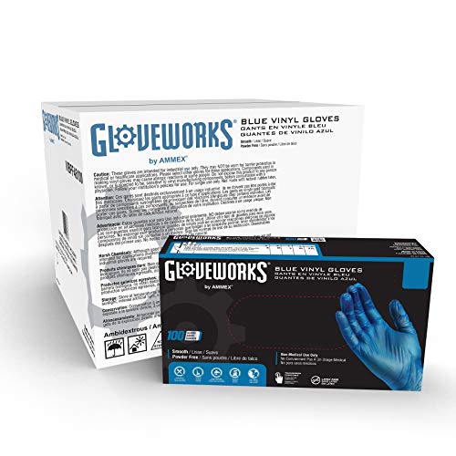 GLOVEWORKS Синята Рибка Light - Промишлени ръкавици за еднократна употреба, 3 Мил., Безопасни за хранителни продукти, Без латекс и прах, Среден размер, Опаковка 1000