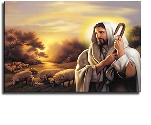 Саймън Дюи - добрият Пастир-Исус Христос Плакат Картина на Платно, с монтиран на стената Арт Принт Исус с агнешко месо Плакат Начало Декор