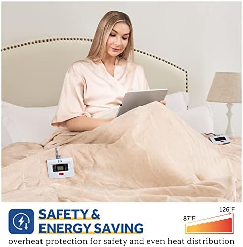 Електрическо одеяло SEALY King Size, Фланелевое одеяло с подгряване, 10 Нива на нагряване и автоматично изключване на 1-12