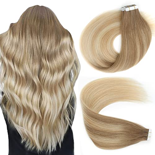 Lovrio 16 20 БР 50 г Лента за изграждане на човешки косъм Balayage Светло Каштаново-кафява, Превръщат в Мръсни blond и Platinum blond