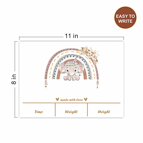Свидетелство за раждане в болницата | Плоча с обявяването на раждането на детето в стил бохо с цветен модел във формата на Слон 8 x 11 | Фигура със следи дете | Подарък з