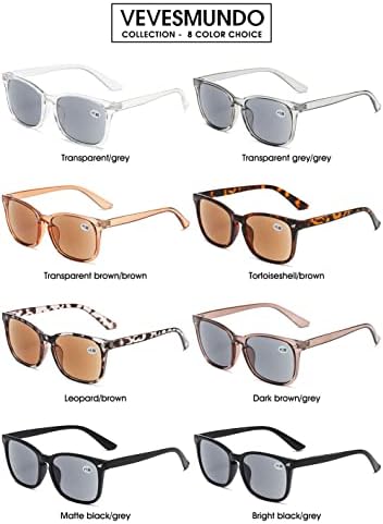 Слънчеви Очила за четене VEVESMUNDO Правоъгълни Слънчеви Очила с защита от uv с ридерами +1.0, 1.5, 2.0, 2.5, 3.0, 3.5, 4.0