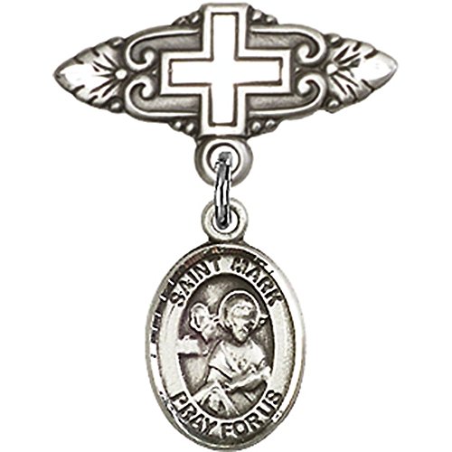 Детски икона от Сребро с Талисман на Св. Марко Евангелист и Игла за Икона с Кръст 1 X 3/4 инча