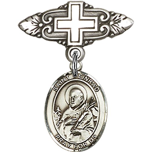 Детски икона от Сребро с Талисман Свети Майнрада от Айнзидельна и Игла за Икона с Кръст 1 X 3/4 инча