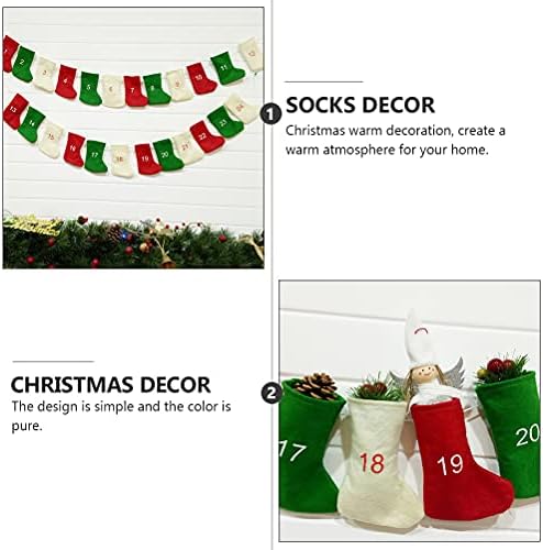 Amosfun 24шт Коледни Декоративни Чорапи Календар за Обратно Броене Коледни Висящи Украси Коледни Аксесоари