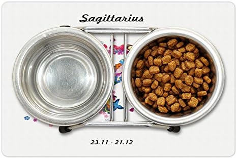 Подложка за домашни любимци Ambesonne Зодиака Sagittarius за храна и вода, Цъфтят Цветя и Пеперуди под формата на Стрели, Дизайн Цъфтеж