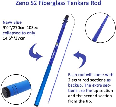 Aventik Zeno S2-Стъклена удилище Tenkara с 2 допълнителни секции на 10 секунди, 9 фута / 10 метра на Отлична издръжливост