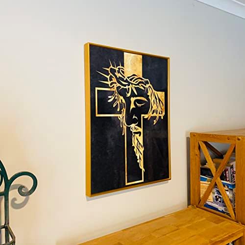 Кръст на Спасителя Исус Голям християнски Стенен фигура (златист и черен)