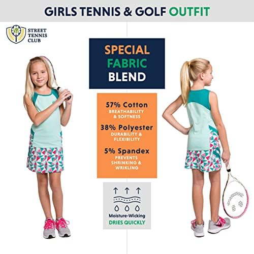 Тенис рокля STC за момичета и Дрехи за голф, Детски Спортни Поли без ръкави, с къси панталони и Вградени джобове