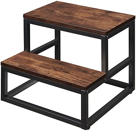 Дървени Столове за възрастни и деца, Тежкотоварни 2-стъпка столче за Кухня /Баня /Нощни табуретка-Побира до £ 500 (кафяв)