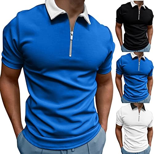HDDK Мъжки Ризи Поло с Цип, Летни Блузи с Яка под формата на Цветни Блок с Къс Ръкав за Работа, Приталенные Ежедневни Тениски