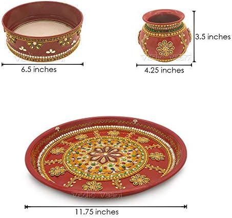 Традиционен декоративен комплект за Пуджа Тали Ведическата Ваани Ръчно изработени Karwa Chauth с Атрактивни Дизайнерски капак