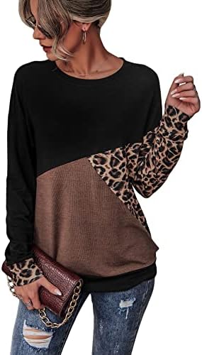 Дамски Ежедневни облекла SOLY HUX Леопардовый Принт в цвят Блок с дълъг ръкав, Ризи, Пуловери, Потници