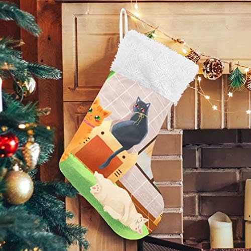 Коледни Чорапи PIMILAGU Мързел Three Cats 1 Опаковка 17,7 инча, Окачени Чорапи за Коледна украса