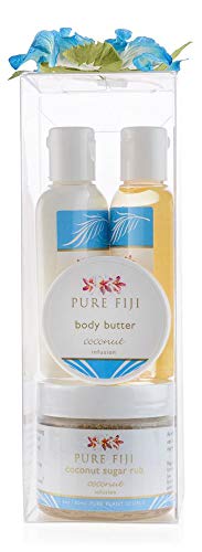 Спа Подаръци Pure Fiji за жени и мъже - Подарък кутия за тялото Sugar Glow с Отлепване Търкам, Масло за вана и тяло, Масло за тяло и Лосион