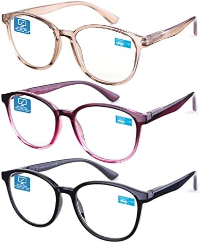 K KENZHOU 3 опаковки на Очила за четене, Блокиране на Синята Светлина, за Жени, Мъже, Антибликовый Филтър, по-Леки Очила