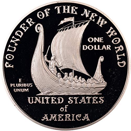 2000 Rv Лейф Ериксон - Основател на монетния двор на САЩ New World - Запомнящите сребърен долар от скъпоценния камък на