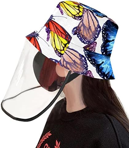 Възрастен Защитна Шапка с Маска за Лице, Рибарска Шапка От Слънцето, Цветни Изкуството на Пеперуди
