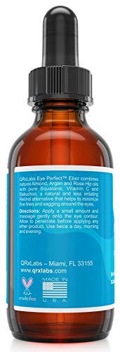 Идеален за еликсир за очите - С Бакучиолом (Алтернатива ретинолу), Чисти масла Арганы и шипка, скваланом, витамини С и е