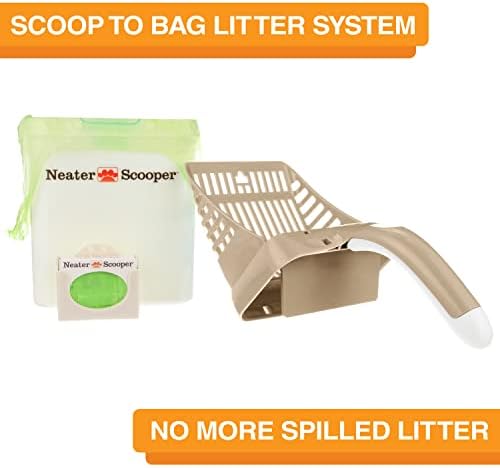 По-чист марка за домашни любимци - Просеиватель котешки тоалетни Neater Pooper - Включва 60 торби за попълване на Система Лъжичка за котешки тоалетни в торба за боклук, без