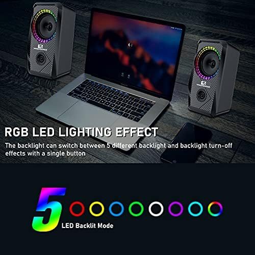 Опънат компютърни тонколони RGB, с 2.0-канален стереодинамик за КОМПЮТЪР с 6 цветни led режими, подобрен звук и удобен регулатор на силата