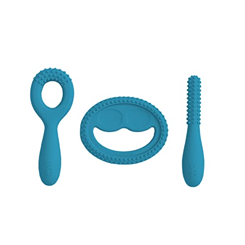 Инструменти за развитие на устната реч ezpz (3 опаковки син цвят) - Нескользящая контур, усмивка и дръжка, инструменти, от силикон,