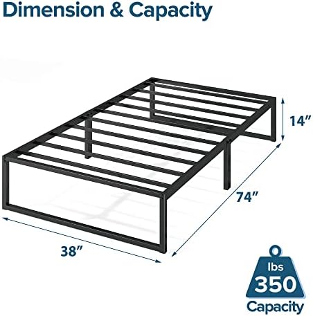 Рамка на легло на метална платформа ZINUS Lorelai 14 инча / Основата на матрака е със стоманена каишка / Пружинен блок не се изисква