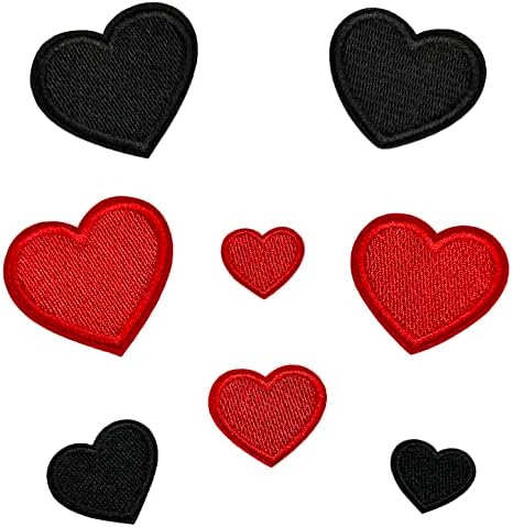 Торнадо-Буря, на 8 парчета, Червени, черни, Бродирани Ленти във формата на сърце, Основна форма, Sew/Гладки Ленти, Декоративни Апликации