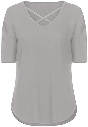 Модни Памучен Тениска с Къс Ръкав V Образно деколте, са били разкроена Блуза-Клеш, Риза за Дами, Ежедневни Тениска, Есен-Лятото, Дамски T6