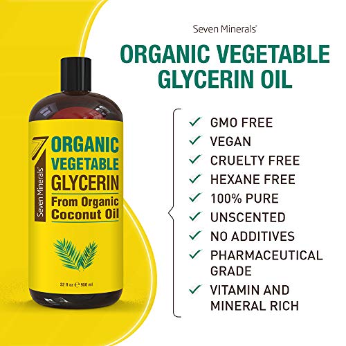 Органичен растителен глицерин - Голяма бутилка с обем 32 течни унции - Без палмово масло, произведена на органично кокосово