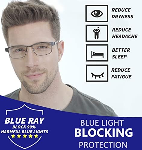 JJWELL, Мъжки слънчеви Очила за четене, блокиране на синя светлина, 4 опаковки, Метални Очила за четене компютърни книги за мъже с Удобен пружинным тръба на шарнирна вр?
