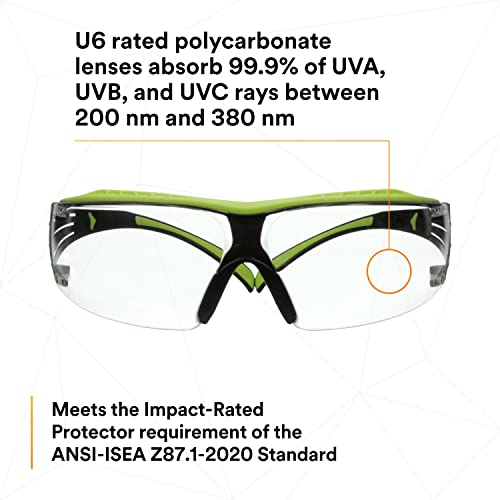Защитни очила 3M, SecureFit 400X, ANSI Z87, Прозрачни лещи с защита срещу замъгляване и надраскване, Зелено-черна дограма, защита на