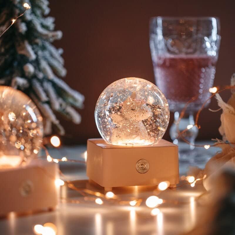 Коледа Снежна Топка с Музика, Светлинен Кристална топка, Сладки Животни, Стъклена Топка, за Украса на Маса, Украса за Дома, Подаръци (Цвят: