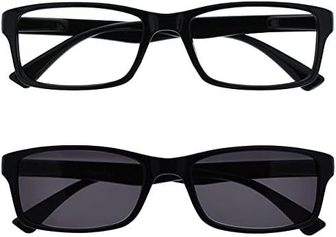 Очила за четене Компания Black Readers с UV400 Sun Reader Value Twin Pack Дизайнерски Стил на Мъжки и Женски RS92-1 + 2.00