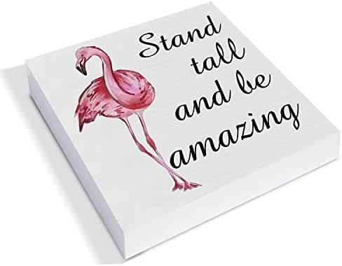 ИДОУ Кънтри Розово Фламинго Дървена Кутия Знак Декор игрална Маса Табела Стой Високо и било Страхотен Цитат от Фламинго Дървена
