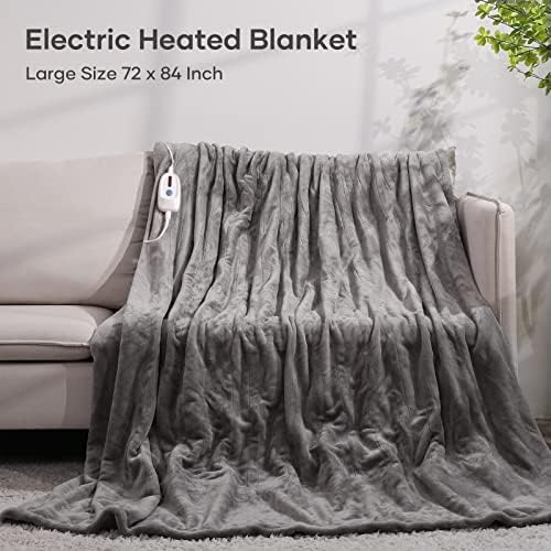 Одеяло с електрически отопляеми 72 x 84 с 4 Нива на нагряване и автоматично выключением в 10 часа, бързото изгаряне и защита от прегряване, Меко фланелевое одеало, което