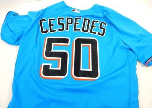 Маями Марлинз Рикардо Cespedes 50 Използван в играта Синя риза 44 DP22279 - Използваните в играта тениски MLB