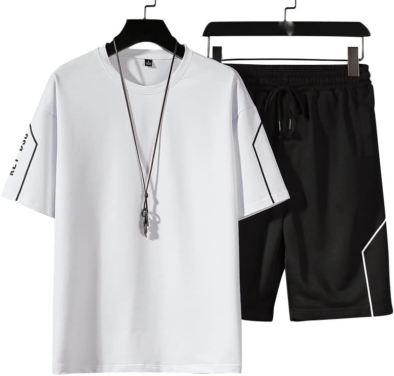 MMLLZEL/ Мъжка тениска и къси комплект, Мъжки Летни Ежедневни Блузи с къс ръкав и панталони, Костюми, Спортен комплект за